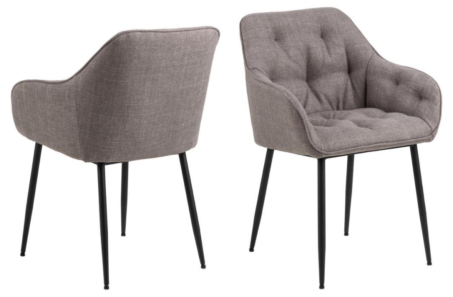 ACT NORDIC Brooke spisestuestol, med armlener og sm - grbrunt stoff og svart stl