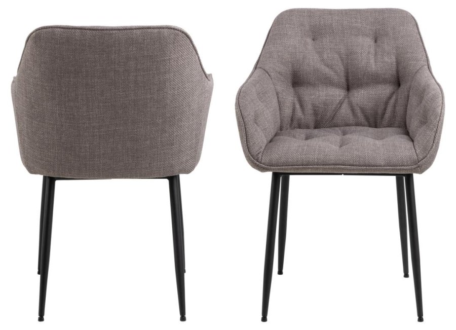 ACT NORDIC Brooke spisestuestol, med armlener og sm - grbrunt stoff og svart stl