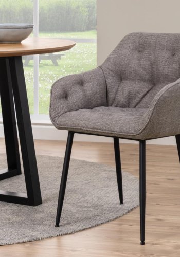 ACT NORDIC Brooke spisestuestol, med armlener og sm - grbrunt stoff og svart stl