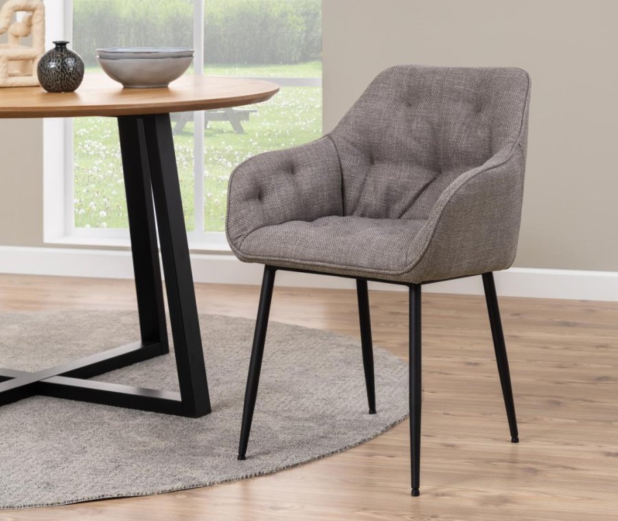 ACT NORDIC Brooke spisestuestol, med armlener og sm - grbrunt stoff og svart stl