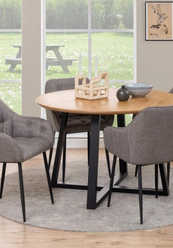 ACT NORDIC Brooke spisestuestol, med armlener og sm - grbrunt stoff og svart stl