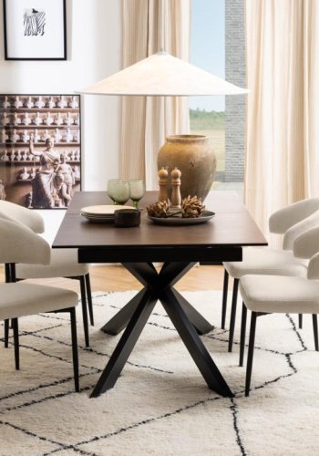 ACT NORDIC Edina Esszimmerstuhl - beiger Stoff und schwarzer Stahl