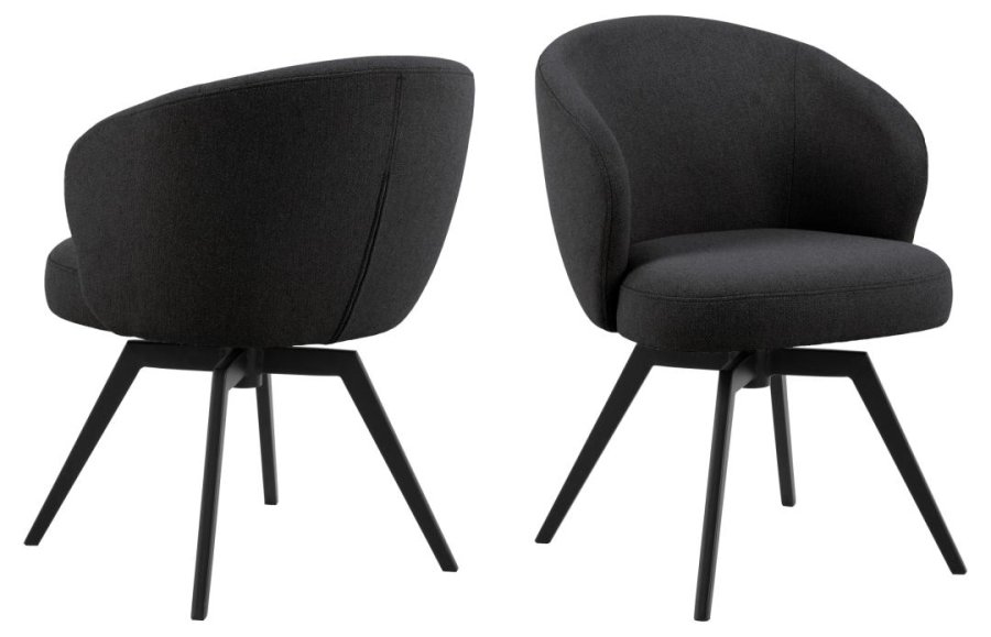 ACT NORDIC Darlene spisestuestol, med armlener, svingfunksjon, retursving - antrasittgrtt stoff/svart stl