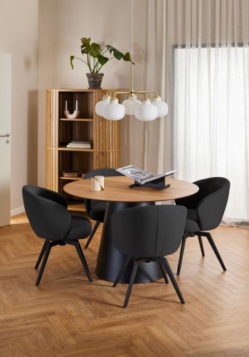 ACT NORDIC Darlene spisestuestol, med armlener, svingfunksjon, retursving - antrasittgrtt stoff/svart stl