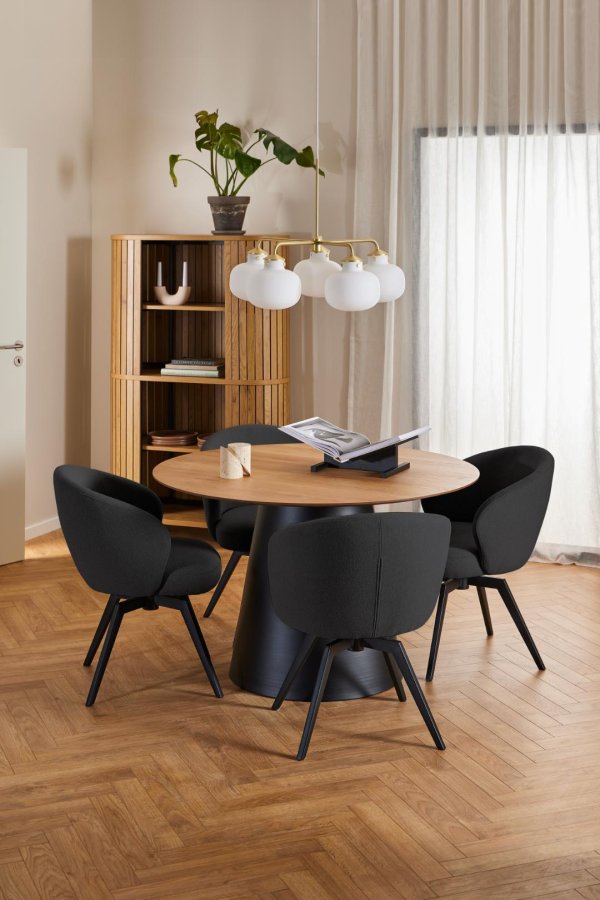 ACT NORDIC Darlene spisestuestol, med armlener, svingfunksjon, retursving - antrasittgrtt stoff/svart stl