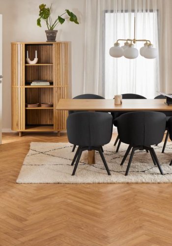 ACT NORDIC Darlene spisestuestol, med armlener, svingfunksjon, retursving - antrasittgrtt stoff/svart stl