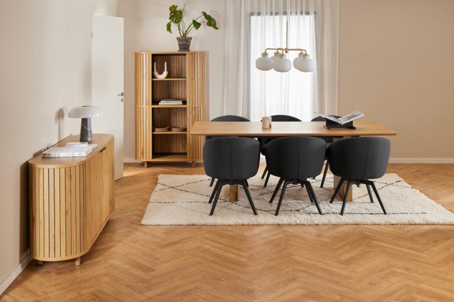 ACT NORDIC Darlene spisestuestol, med armlener, svingfunksjon, retursving - antrasittgrtt stoff/svart stl