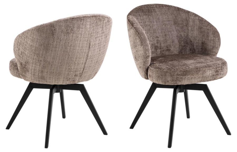 ACT NORDIC Darlene spisestol, med armlener, svingfunksjon, retursving - stvbrunt stoff og svart stl