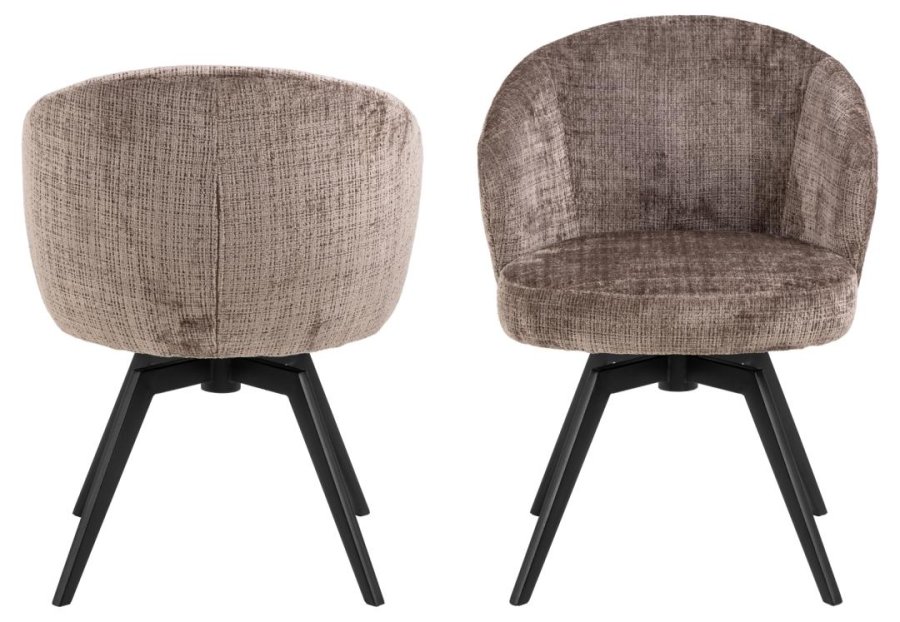 ACT NORDIC Darlene spisestol, med armlener, svingfunksjon, retursving - stvbrunt stoff og svart stl