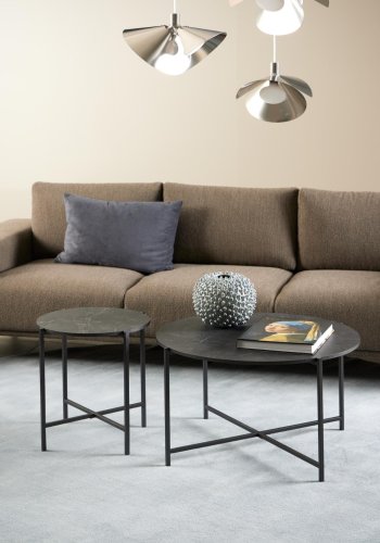 ACT NORDIC Lamoine Couchtisch, rund – schwarzes Izmir-Melamin und schwarzer Stahl (70)