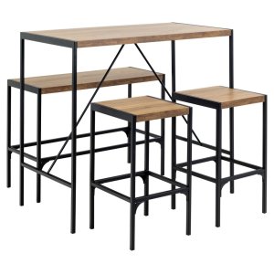 ACT NORDIC Bahamas barbord, m. 1 bnk, 2 stole og fodsttte - mat eg melamin/sort stl (120x60x105)