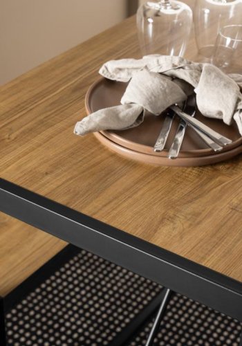 ACT NORDIC Bahamas Bartisch, mit 1 Bank, 2 Stühlen und Fußstütze – Melamin Eiche matt/schwarzer Stahl (120x60x105)