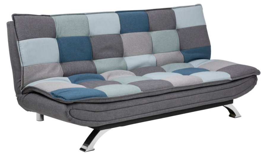 ACT NORDIC Faith Schlafsofa, mit Klick & Klack – mehrfarbiger/grauer Patchworkstoff und Chromstahl (196x98)