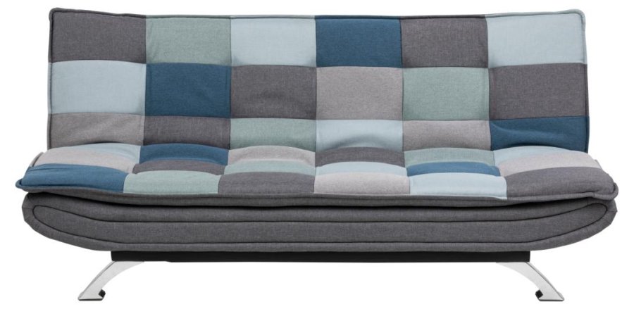ACT NORDIC Faith Schlafsofa, mit Klick & Klack – mehrfarbiger/grauer Patchworkstoff und Chromstahl (196x98)