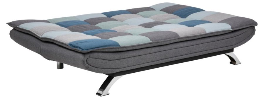 ACT NORDIC Faith Schlafsofa, mit Klick & Klack – mehrfarbiger/grauer Patchworkstoff und Chromstahl (196x98)