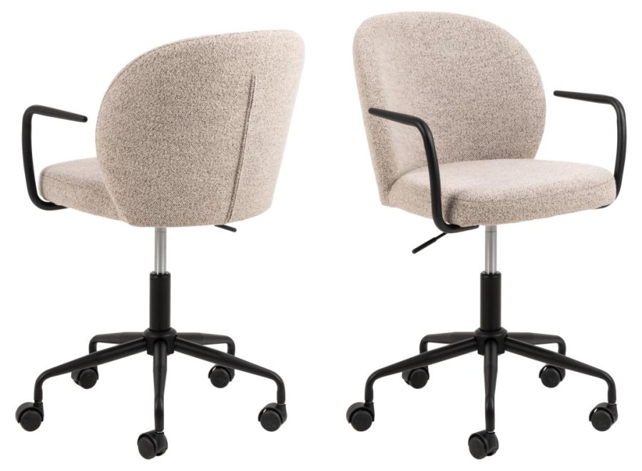 ACT NORDIC Patricia Schreibtischstuhl, mit Armlehnen, Rollen, Drehfunktion – beiger Stoff und schwarzer Stahl