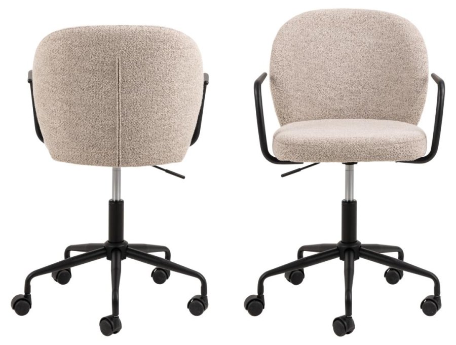 ACT NORDIC Patricia Schreibtischstuhl, mit Armlehnen, Rollen, Drehfunktion – beiger Stoff und schwarzer Stahl