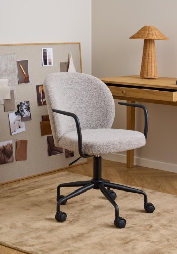 ACT NORDIC Patricia Schreibtischstuhl, mit Armlehnen, Rollen, Drehfunktion – beiger Stoff und schwarzer Stahl