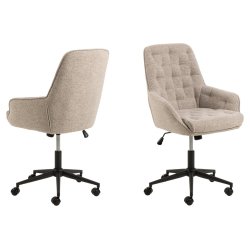 ACT NORDIC Erik skrivebordsstol, m. arml�n, hjul, drejefunktion - beige stof og sort st�l