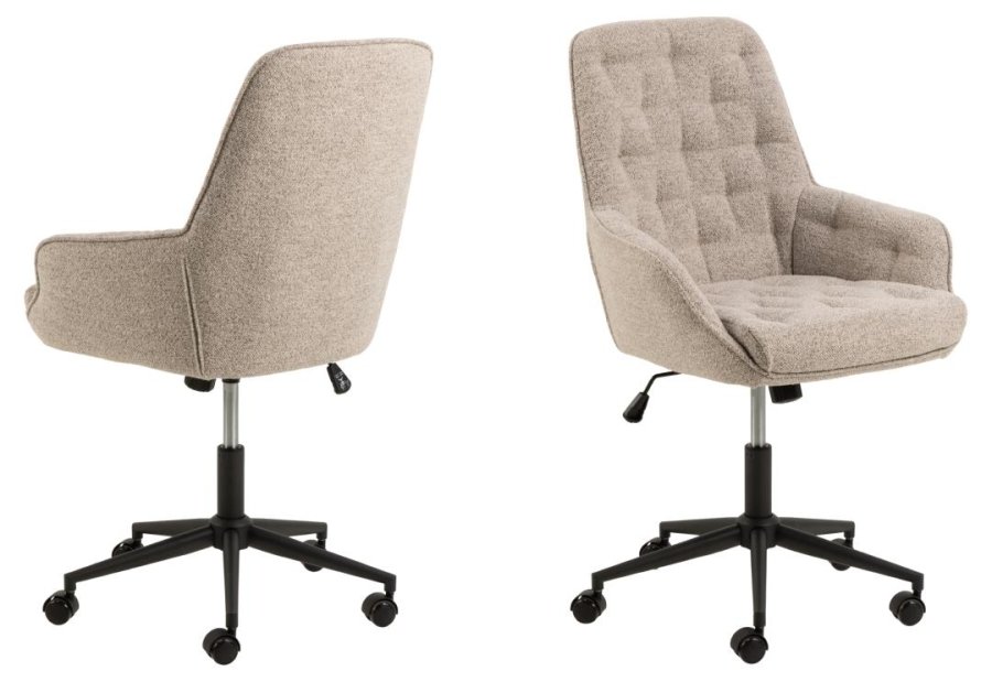 ACT NORDIC Erik skrivebordsstol, m. armln, hjul, drejefunktion - beige stof og sort stl
