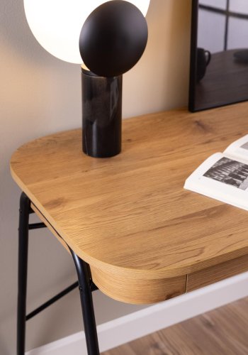 ACT NORDIC Blueton skrivebord, m. 2 skuffer - mat vild eg ru papir og sort stl (120x60)