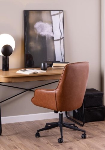 ACT NORDIC Blueton skrivebord, m. 2 skuffer - mat vild eg ru papir og sort stl (120x60)