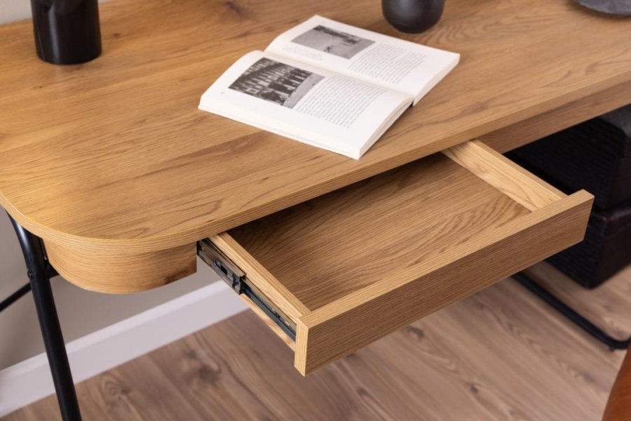 ACT NORDIC Blueton skrivebord, m. 2 skuffer - mat vild eg ru papir og sort stl (120x60)