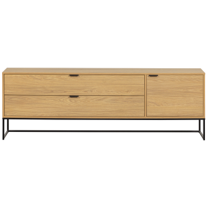 WOOOD Silas TV-bord, m. 2 lger, 1 lge, 1 hylde, 2 skuffer - egetr melamin og sort metal (180x44)