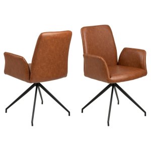 ACT NORDIC Naya spisebordsstol, m. armln og drejefunktion - retro cognac PU og sort stl