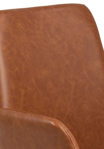 ACT NORDIC Naya Esszimmerstuhl, mit Armlehnen und Drehfunktion – Retro-Cognac-PU und schwarzer Stahl