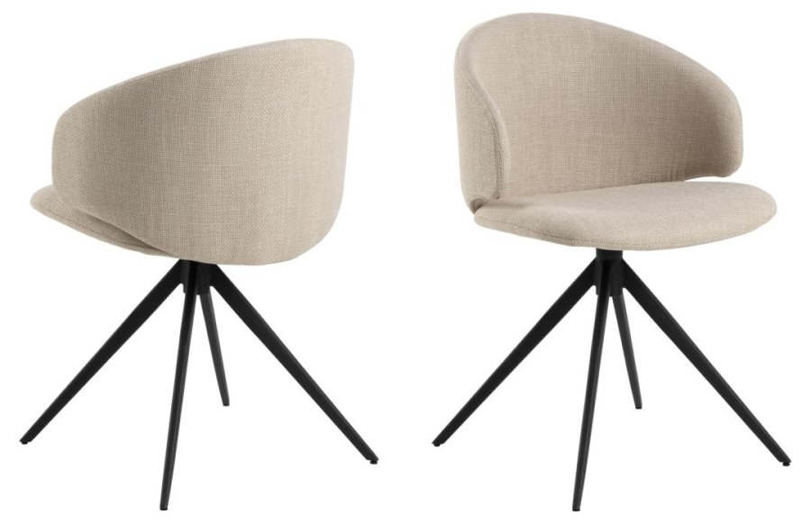 ACT NORDIC Ella Esszimmerstuhl, mit Drehfunktion – beiger Stoff und schwarzer Stahl