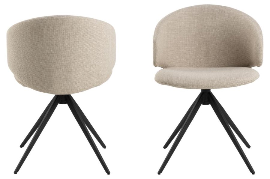 ACT NORDIC Ella Esszimmerstuhl, mit Drehfunktion – beiger Stoff und schwarzer Stahl