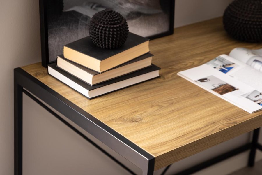 ACT NORDIC Bahamas skrivebord, rektangulr - mat rustik eg ru melamin og sort (120x60)