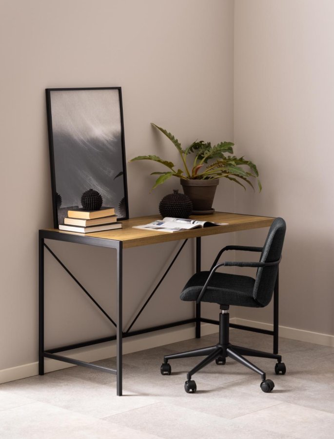 ACT NORDIC Bahamas skrivebord, rektangulr - mat rustik eg ru melamin og sort (120x60)