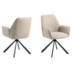 ACT NORDIC Glenda spisebordsstol, m. armln og drejefunktion - beige stof og sort stl
