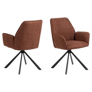 ACT NORDIC Glenda spisebordsstol, m. armln og drejefunktion - terracotta stof og sort stl