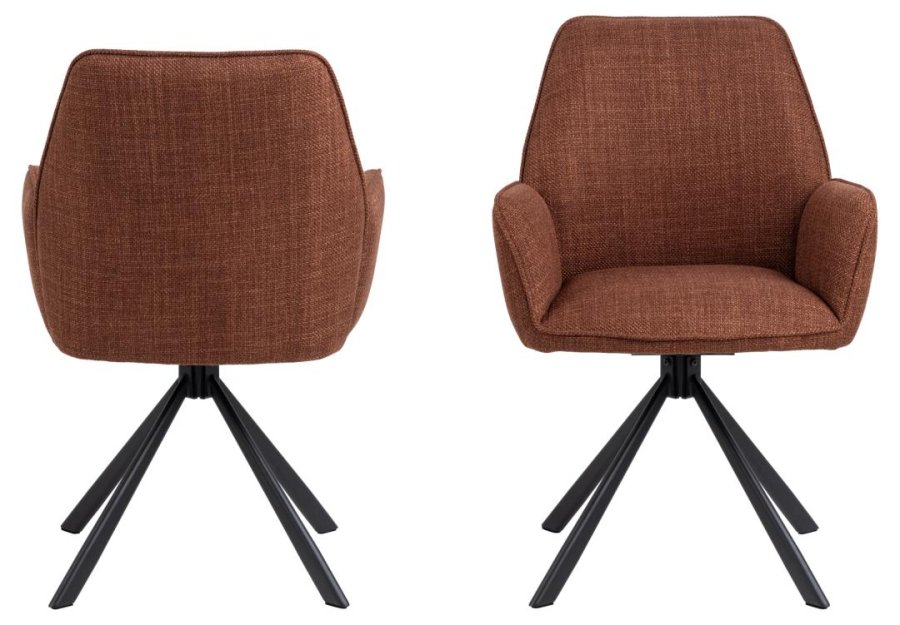 ACT NORDIC Glenda Esszimmerstuhl, mit Armlehnen und Drehfunktion – Terrakotta-Stoff und schwarzer Stahl