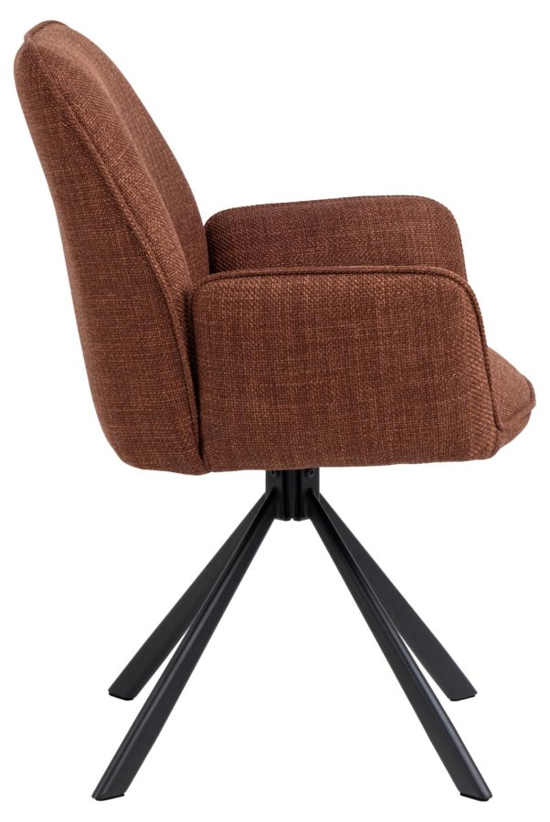 ACT NORDIC Glenda Esszimmerstuhl, mit Armlehnen und Drehfunktion – Terrakotta-Stoff und schwarzer Stahl