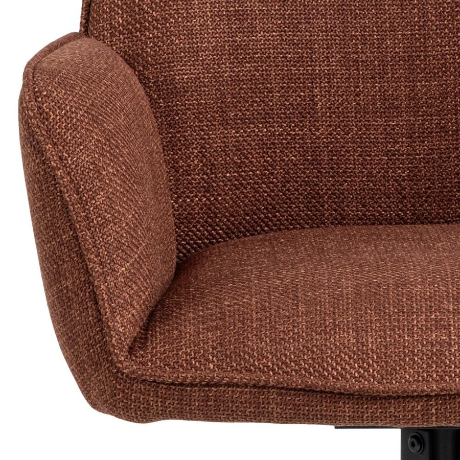 ACT NORDIC Glenda Esszimmerstuhl, mit Armlehnen und Drehfunktion – Terrakotta-Stoff und schwarzer Stahl