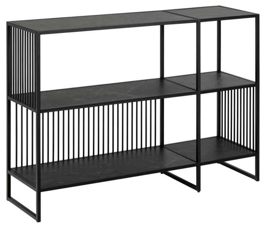 ACT NORDIC Strington Bücherregal, mit 2 Regalen – mattschwarzes Izmir-Melamin und mattschwarzer Stahl