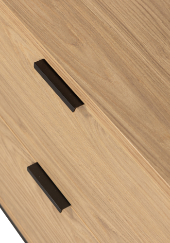 WOOOD Silas TV-bord, m. 2 lger, 1 lge, 1 hylde, 2 skuffer - egetr melamin og sort metal (180x44)