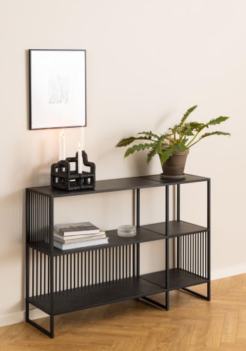 ACT NORDIC Strington Bücherregal, mit 2 Regalen – mattschwarzes Izmir-Melamin und mattschwarzer Stahl