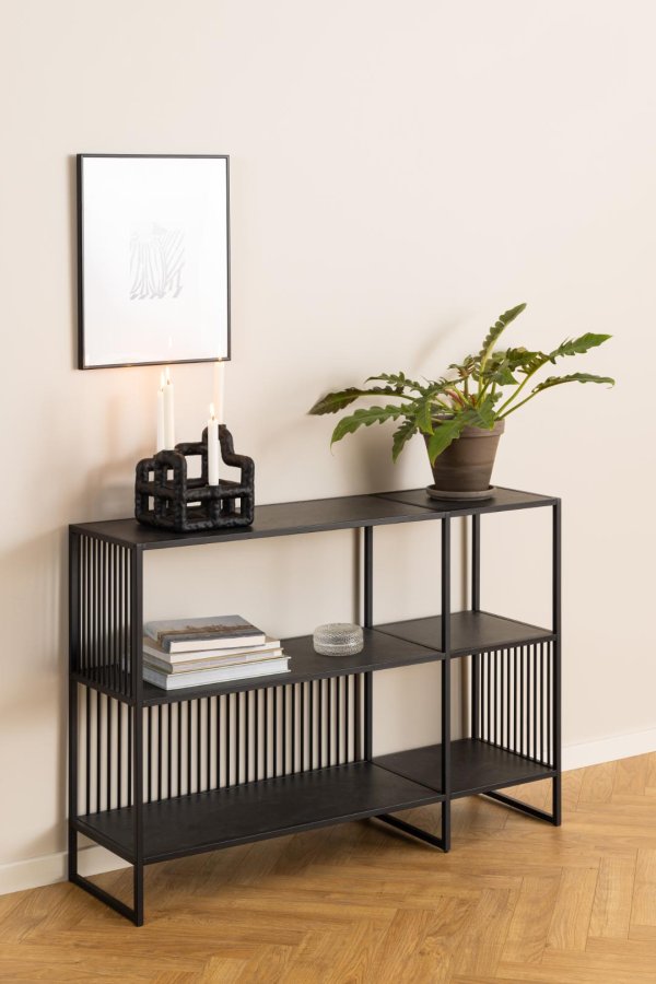 ACT NORDIC Strington Bücherregal, mit 2 Regalen – mattschwarzes Izmir-Melamin und mattschwarzer Stahl