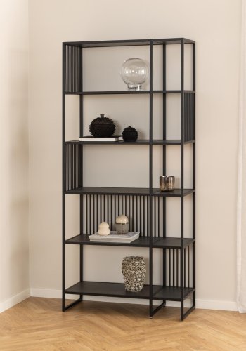 ACT NORDIC Strington Bücherregal, mit 5 Regalen – mattschwarzes Izmir-Melamin und mattschwarzer Stahl