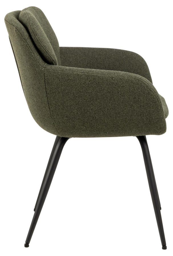 ACT NORDIC Dora Esszimmerstuhl, mit Armlehnen, Nähten und Reißverschluss – grüner Stoff und schwarzer Stahl