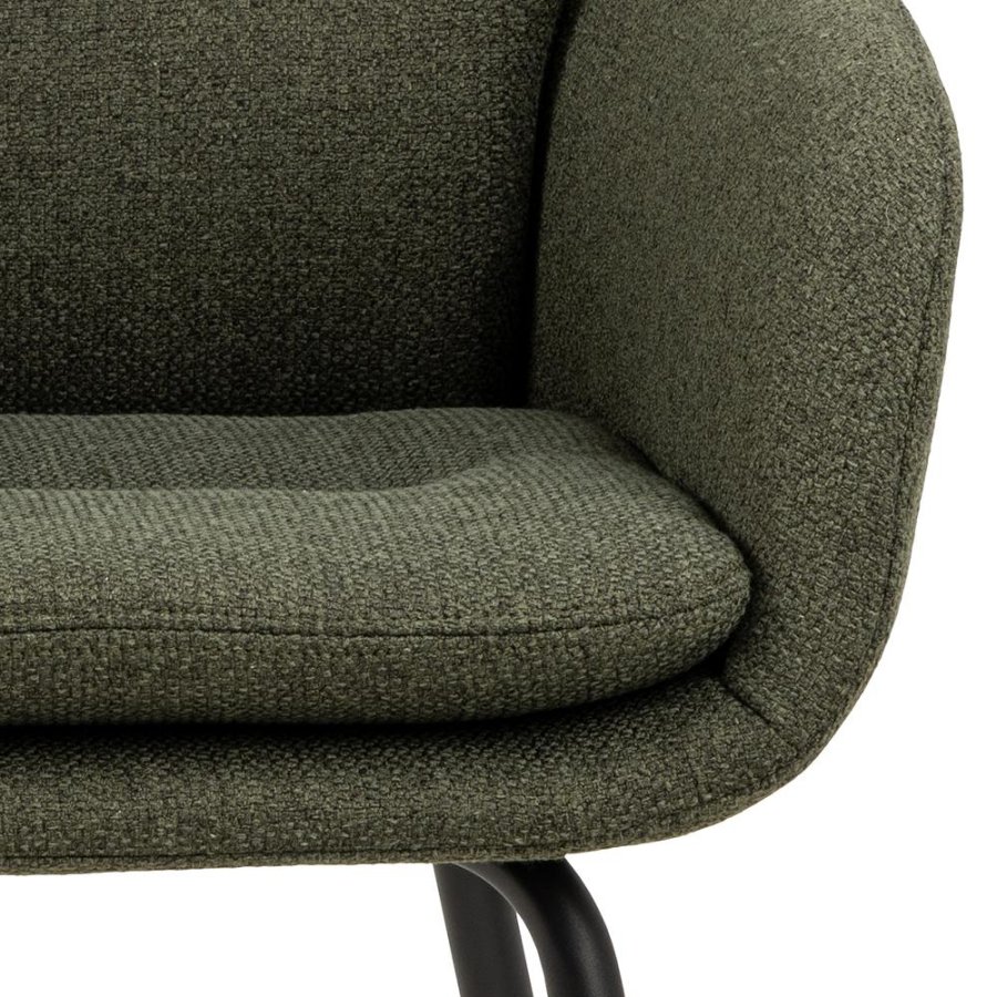 ACT NORDIC Dora Esszimmerstuhl, mit Armlehnen, Nähten und Reißverschluss – grüner Stoff und schwarzer Stahl