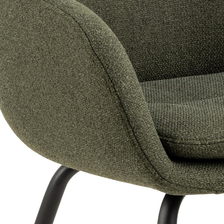 ACT NORDIC Dora Esszimmerstuhl, mit Armlehnen, Nähten und Reißverschluss – grüner Stoff und schwarzer Stahl