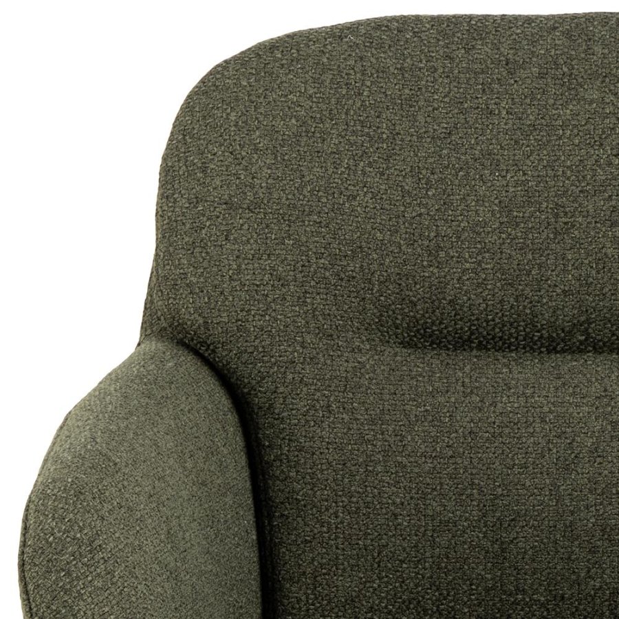 ACT NORDIC Dora Esszimmerstuhl, mit Armlehnen, Nähten und Reißverschluss – grüner Stoff und schwarzer Stahl