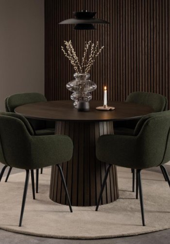 ACT NORDIC Dora Esszimmerstuhl, mit Armlehnen, Nähten und Reißverschluss – grüner Stoff und schwarzer Stahl