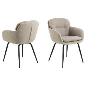 ACT NORDIC Dora spisebordsstol, m. armln, syning og lynls - beige stof og sort stl